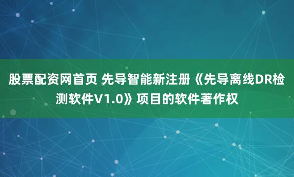 股票配资网首页 先导智能新注册《先导离线DR检测软件V1.0》项目的软件著作权
